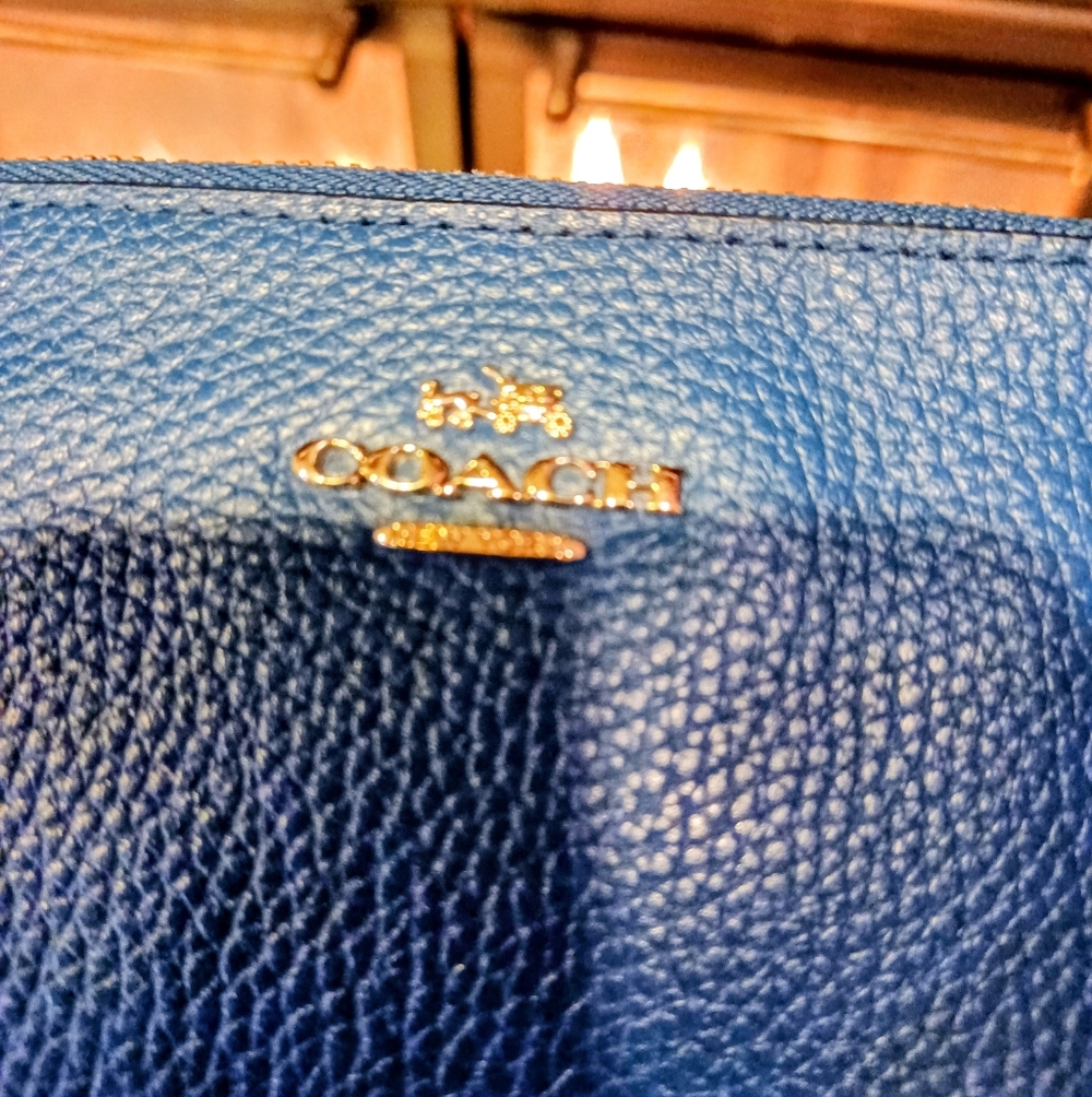 Coach Denim Blue and Ecru Shearling Trimmed Wristlet - Picture 4 of 4